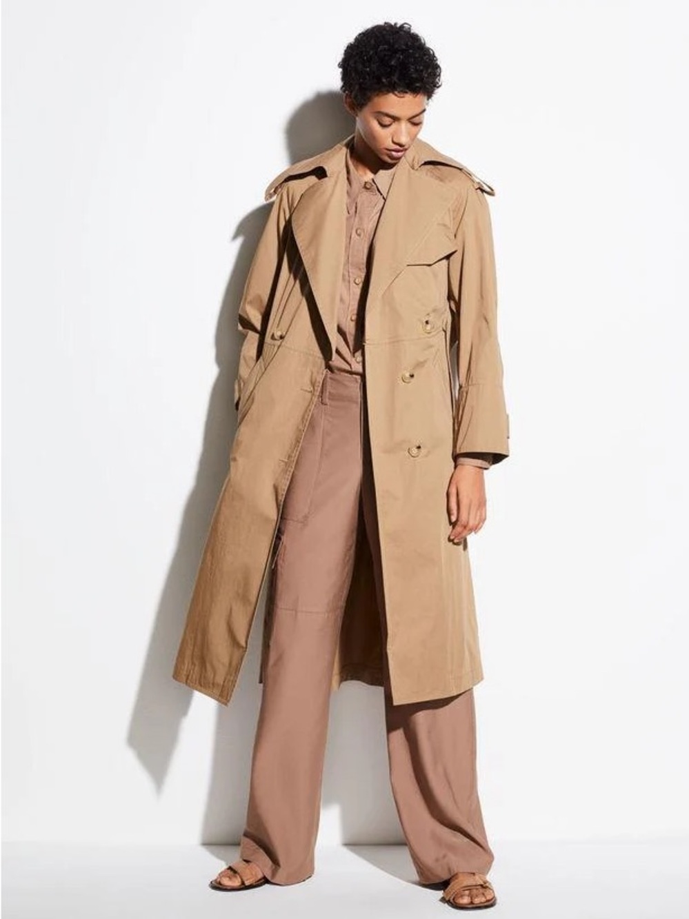 Vince Women’s Dark Khaki Belted Cotton Trench Jacket—M